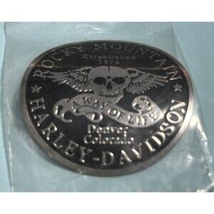 Rocky Mountain Harley Davidson stick-on Rolled  Chrome metal badge  1.6 Diam